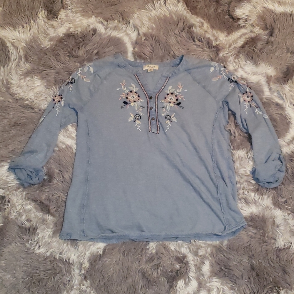 Floral Embroidered Denim Shirt